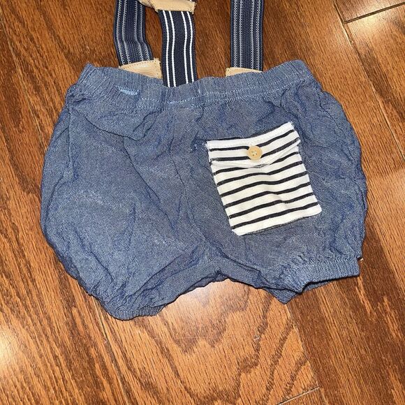 Mudpie 0-6 Months Bottoms blue with suspenders Nautical Bloomers Wedding Church - Picture 3 of 4